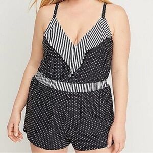 Cacique Black and White Striped Polka Dot Swim Romper, size 18